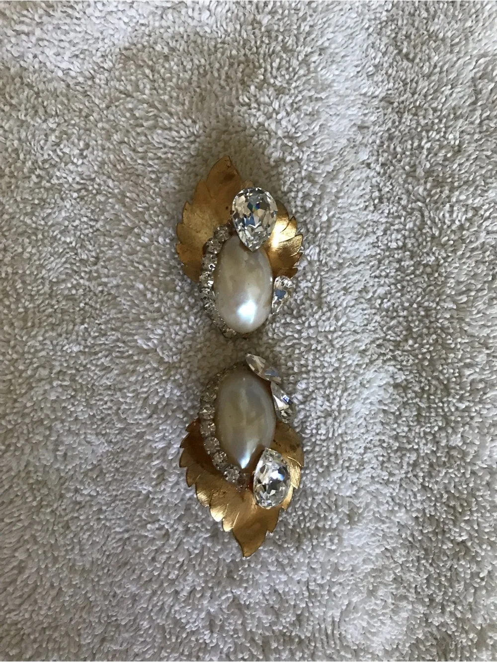 Gold Leaf Pearl and Crystal Statement Earrings - Women Jewelry